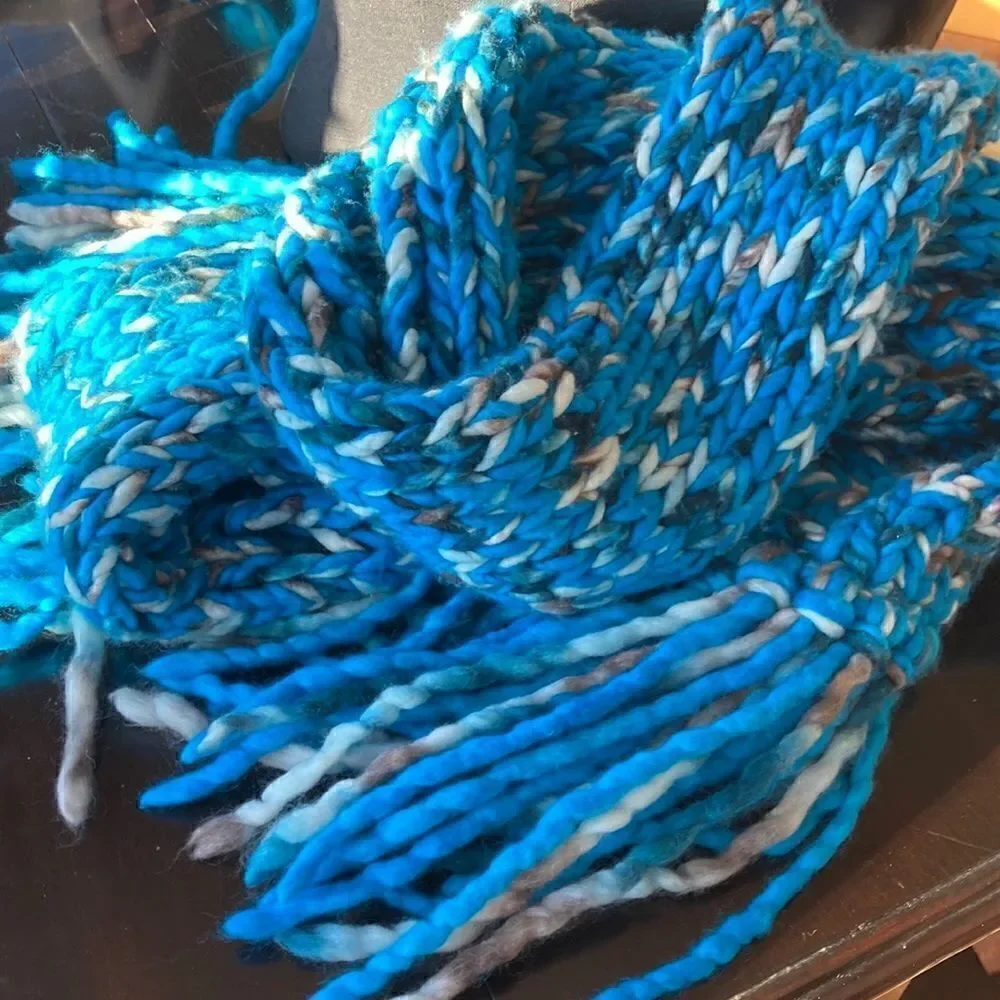 HAND CRAFTED Luxury Chunky scarf wool 2 strand 120”x10”Malabrigio Rasta Yarn